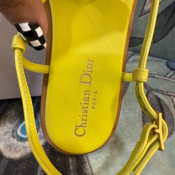 Dior Neon Yellow Gold Logo Leather Sandals